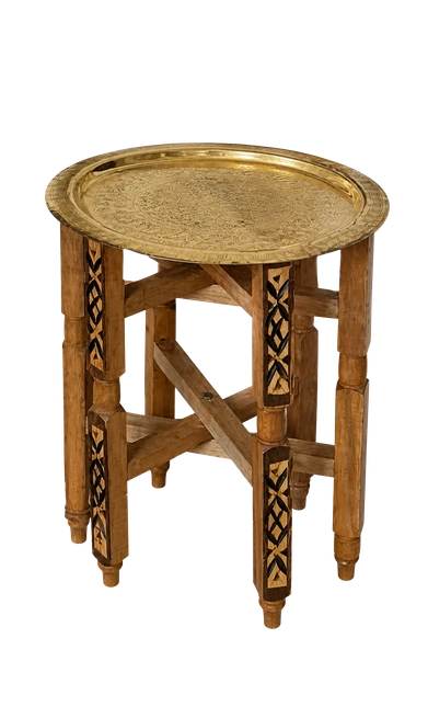 Table marocaine en bois avec plateau doré